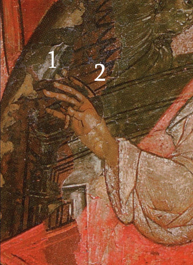 Фрагмент. Десница Господа Саваофа с разновременными слоями живописи