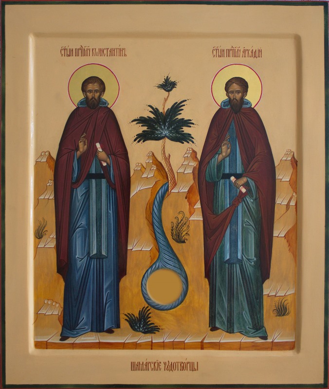 Икона Святые Преподобномученики Константин и Аркадий Шамарские. Автор иконы — Анастасия Антонова (Четвергова)
