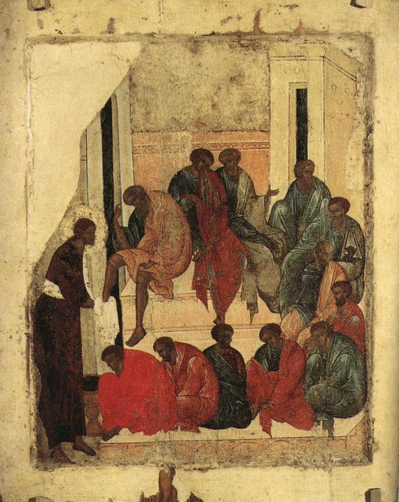 Икона омовение ног из иконостаса Успенского собора Кирилло-Белозерского монастыря. 1497 г.