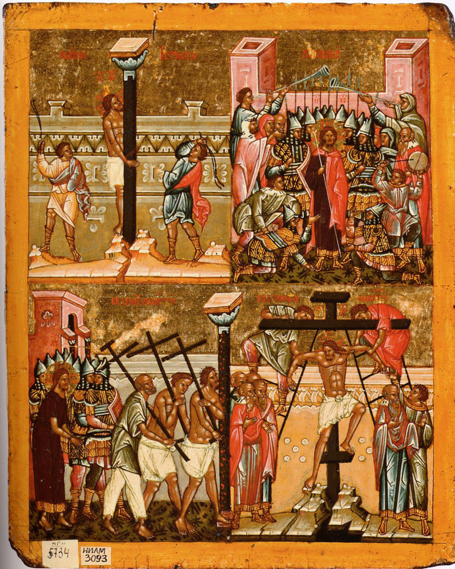 Четырехчастная икона Страсти Христовы. Новгородская таблетка из Софийского собора. XV век