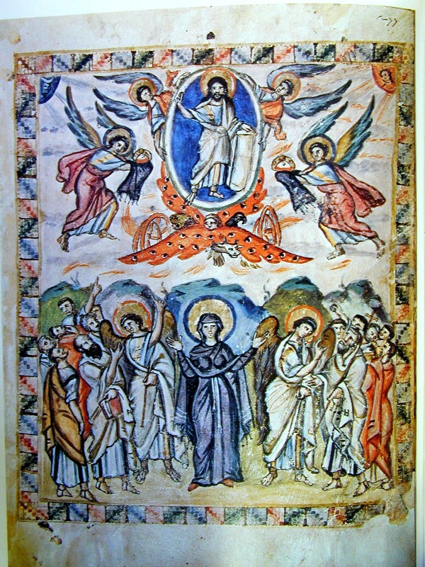 Вознесение Господне. Миниатюра Евангелия Рабулы. 586 г. Библиотека Лауренциана, Флоренция