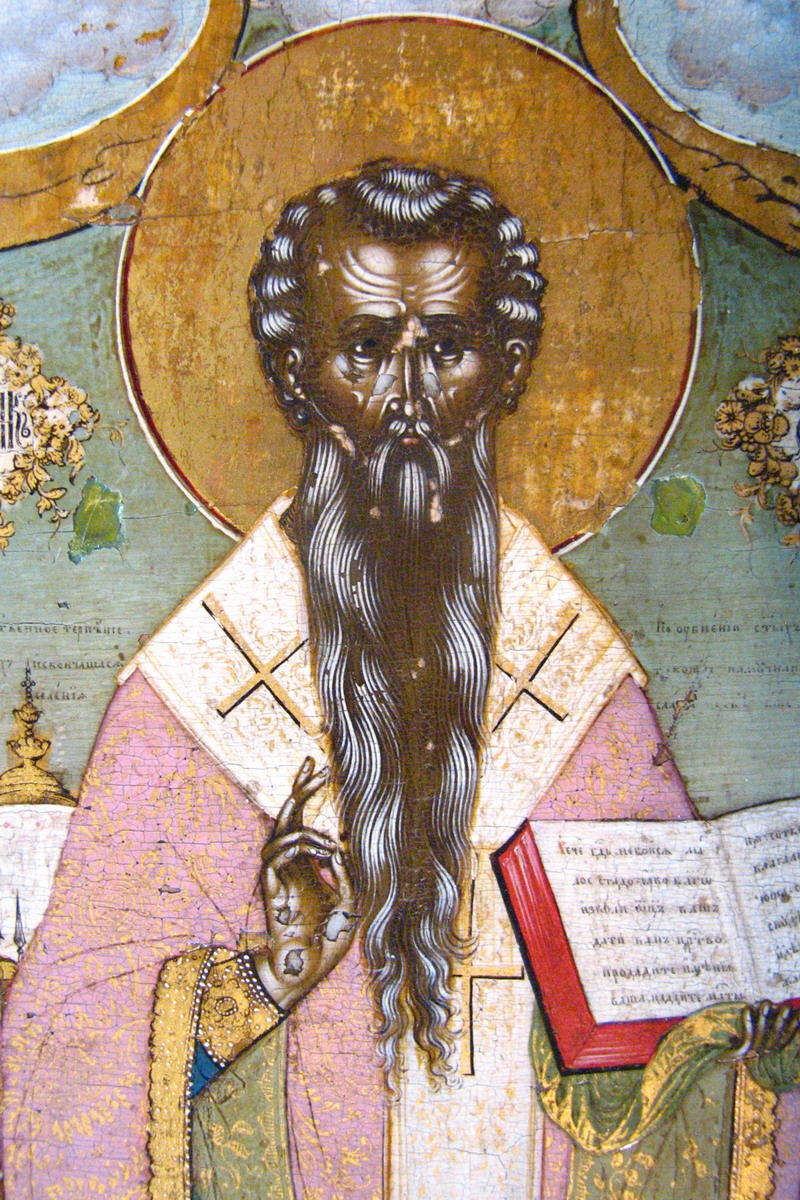 Фрагмент иконы «Священномученик Анфиноген Пидахфойский в житии»