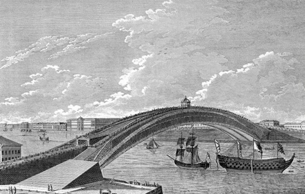 Проект моста через реку Неву в Петербурге, разработанный Кулибиным