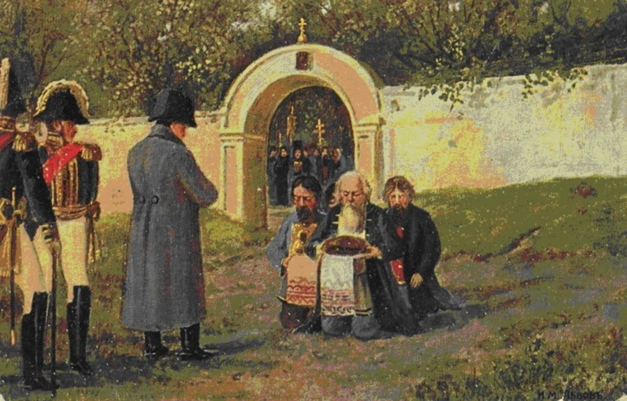 Юбилейная открытка  1912 г. – «Депутация старообрядцев Преображенского кладбища к Наполеону»