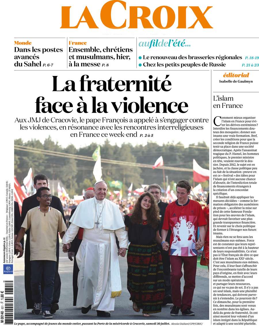 Первая страница номера газеты La Сroix