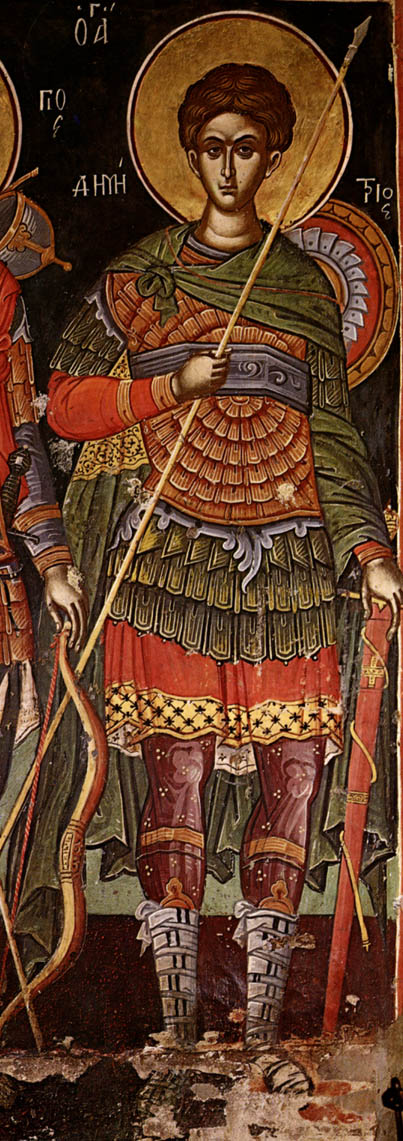 Святой великомученик Димитрий Солунский. Фрагмент фрески церкви святителя Николы. Монастырь Ставроникита. Афон, 1546 год