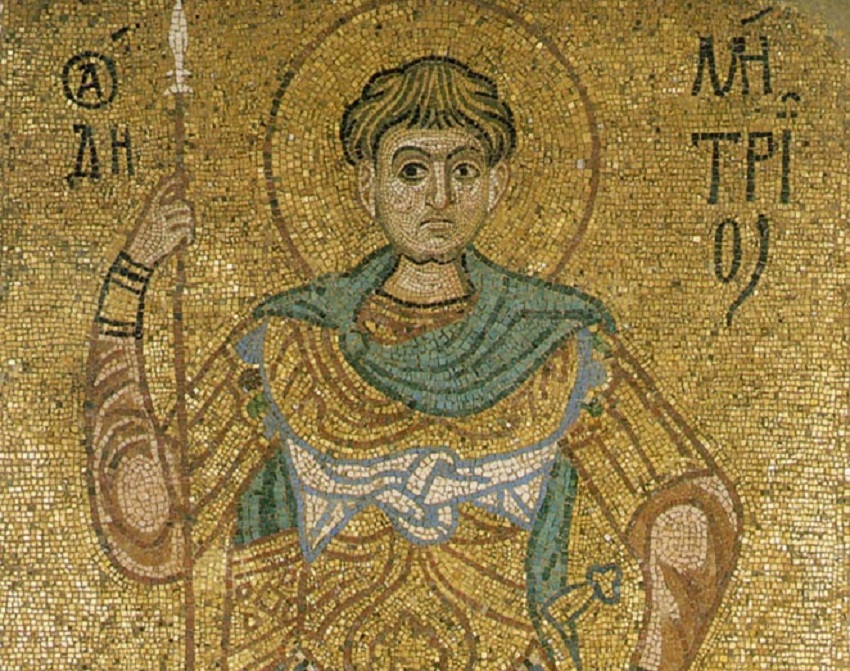 Святой великомученик Димитрий Солунский. Фрагмент мозаики из собора Михайловского Златоверхого монастыря. Киев, 1108–1113 годы