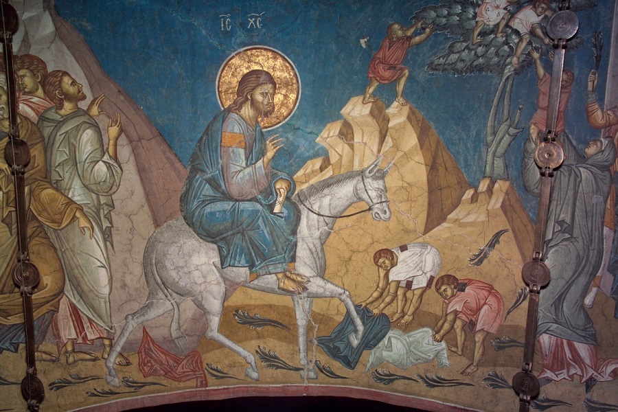  Вход Господень в Иерусалим, фрагмент фрески. Монастырь Высокие Дечаны, Сербия, ХIV век