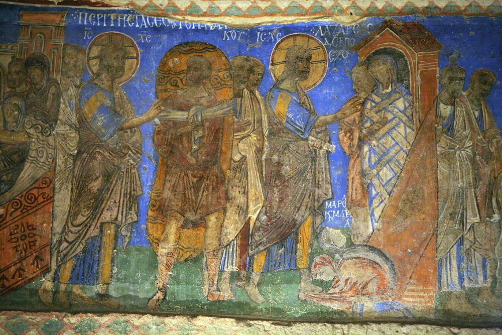Воскрешение Лазаря. Фреска церкви Токали килисе в Гёреме. Каппадокия, Турция. X-XI в. 
