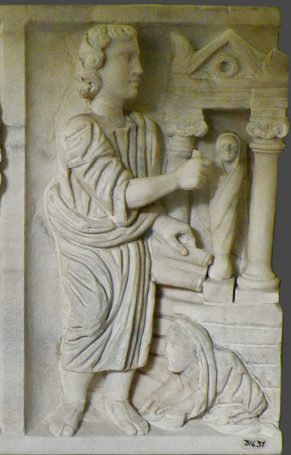 Чудо Воскрешения Лазаря. Фрагмент саркофага. Музей Пио-Кристиано, Ватикан, 325-350-е годы