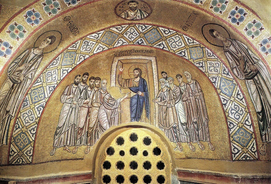 Уверение Фомы. Монастырь Хосиос Лукас, Фокида, Греция. Мозаика в нарфике. Первая четверть XI в.