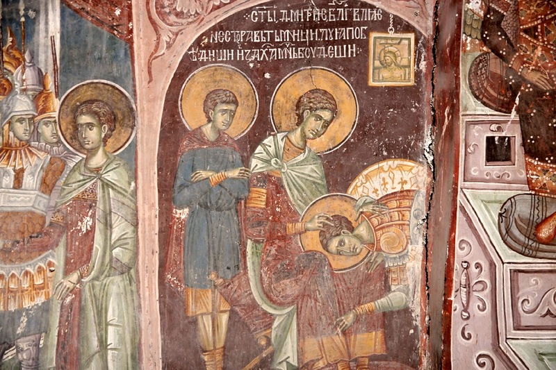 Великомученик Димитрий в темнице благословляет Нестора на единоборство с варваром Лием