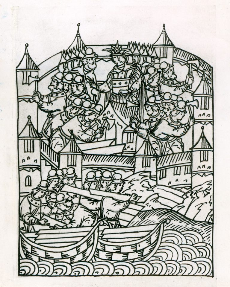 Строительство Свияжска в 1551 году. Миниатюра Лицевого летописного свода. XVI в.