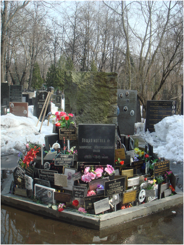«Братская» общая могила на Донском кладбище в Москве, предполагаемое место захоронения праха С.А. Клычкова