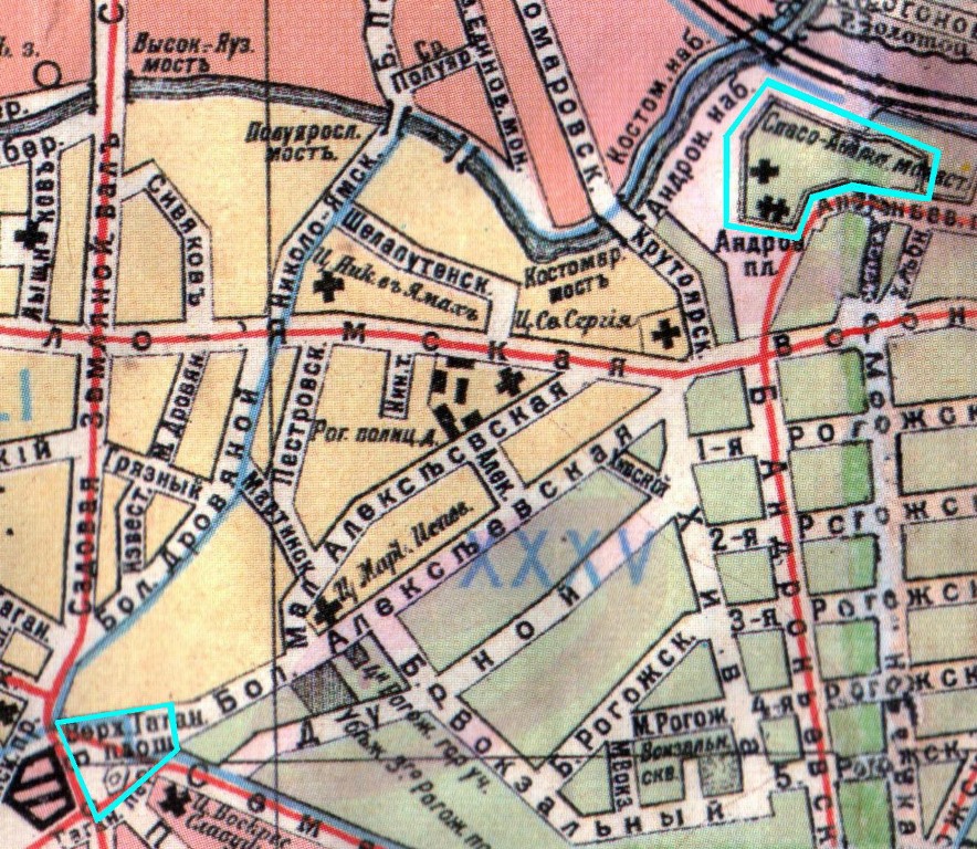 Таганская площадь и Спасо-Андроников монастырь отмечены на карте голубым маркером