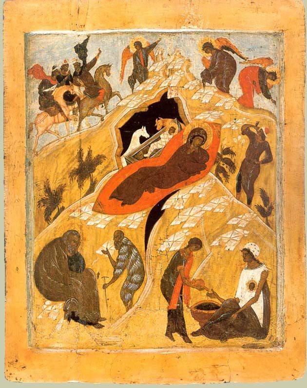 Репродукция иконы «Рождество Христово» (XV в.). Андрей Рублев