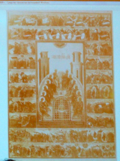 Образцом для росписи храма-колокольни была икона «Цветная Триодь» из Покровского собора