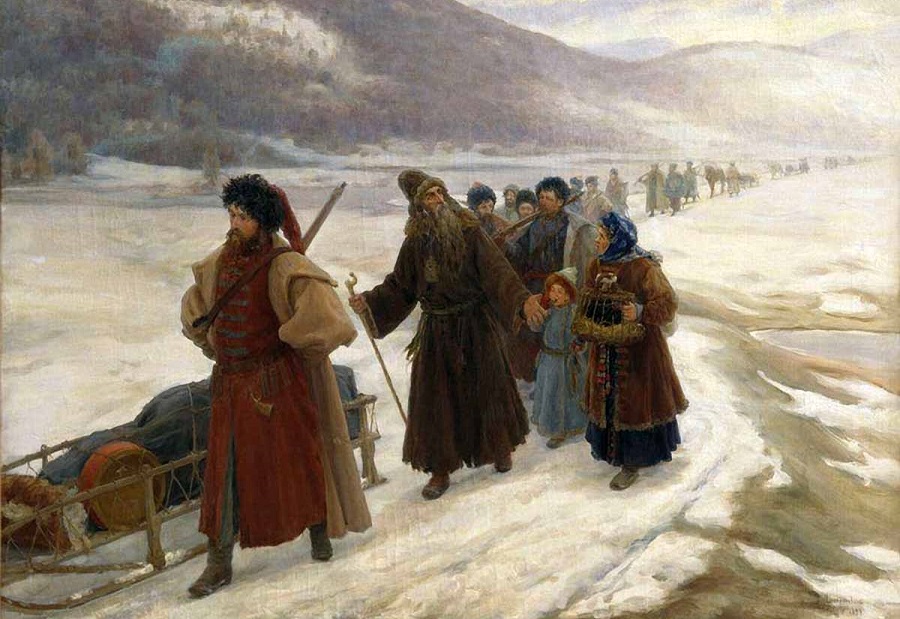 Путешествие Аввакума по Сибири. Художник С. Милорадович, 1898 г.