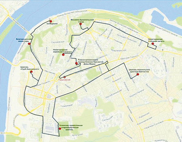 Карта экскурсионного маршрута «Нижний Новгород — город согласия»