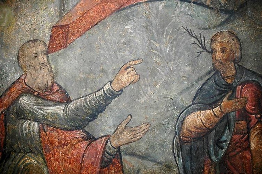 Притча о сучке и бревне. Фреска Московского Сретенского монастыря