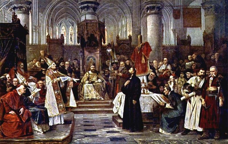 Ян Гус выступает перед церковным судом в Констанце 6 июля 1415