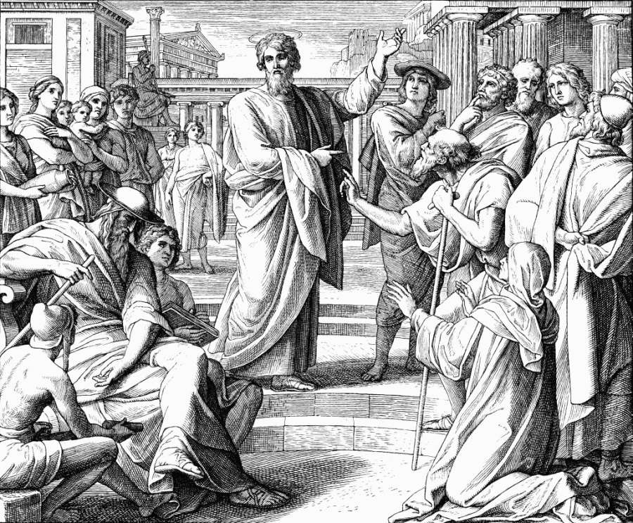 Апостол Павел проповедует в Ареопаге. Гравюра. Юлиус Шнорр фон Карольсфельд