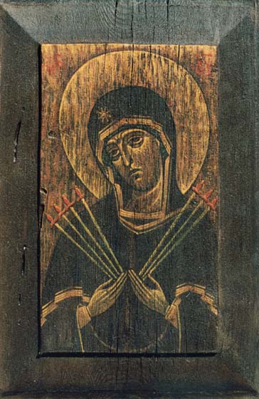 «Богородица Семистрельная», оконопись Александра Тихомирова