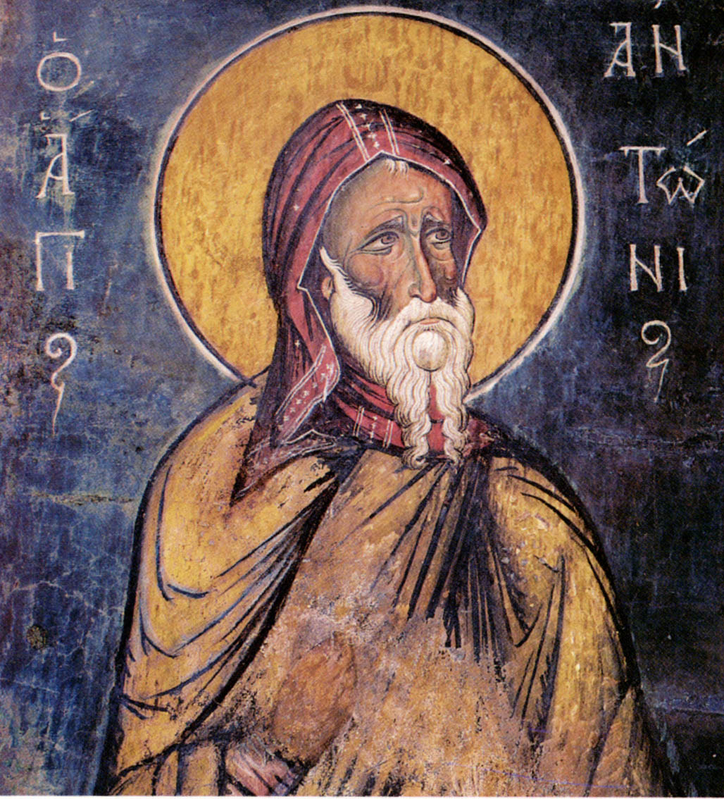 Преподобный Антоний Великий. Фреска. Кипр (Лагудера Аракос), 1192 год