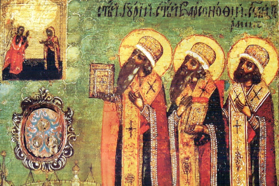 Образ трех святителей и чудотворцев Казанских Гурия, Варсонофия и Германа, начало XVIII века