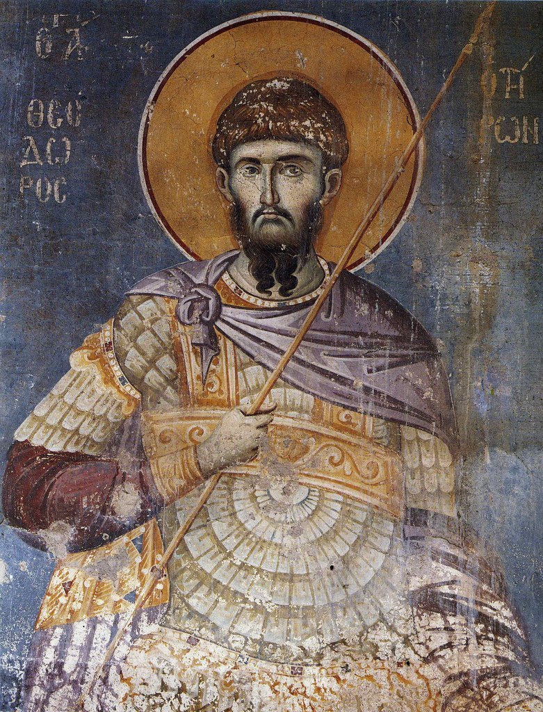  Святой великомученик Феодор Тирон. Фреска XIII века, Афон