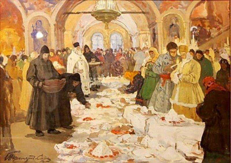 И. С. Горюшкин-Сорокопудов. Обряд освящения куличей. 1910