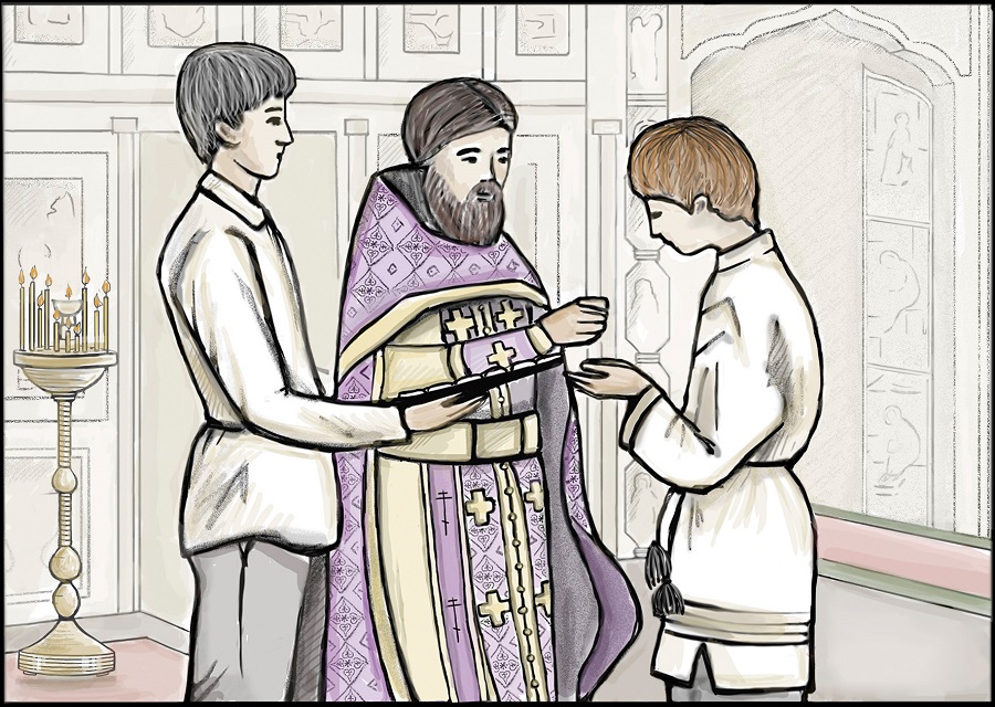 По окончании Литургии священник раздает христианам просфоры и части Доры (антидора)