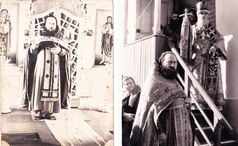 На фото слева: иерей Иоанн в облачении (08.05.1956). На фото справа: владыка Иннокентий и иерей Иоанн