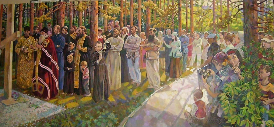 С.Г.Серов, «Возвращение». Картина изображает молебен при освящении поклонного Креста на месте бывших Черемшанских монастырей