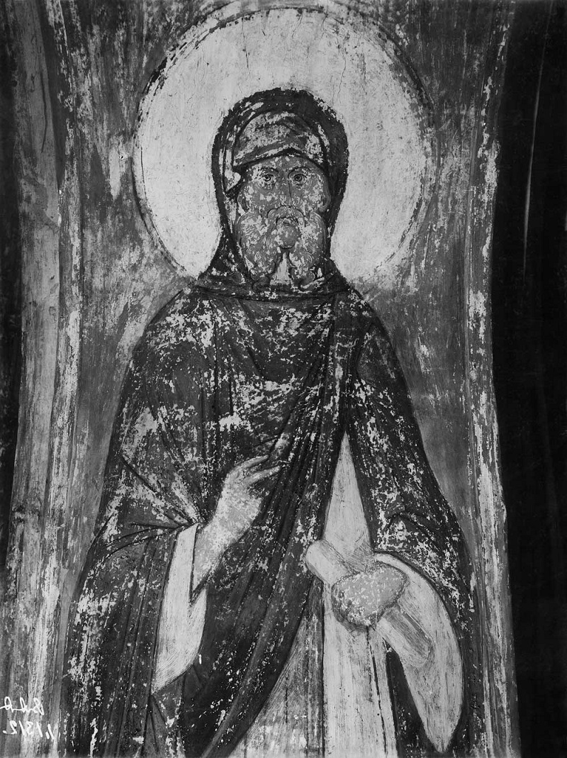Преподобный Антоний Великий. 1408 год. Фреска на склоне восточной арки южного нефа Успенского собора во Владимире